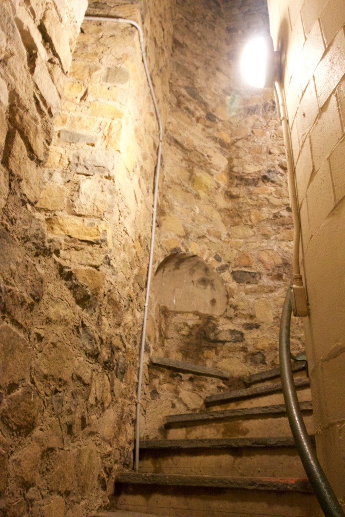 Spiral stone staircase.