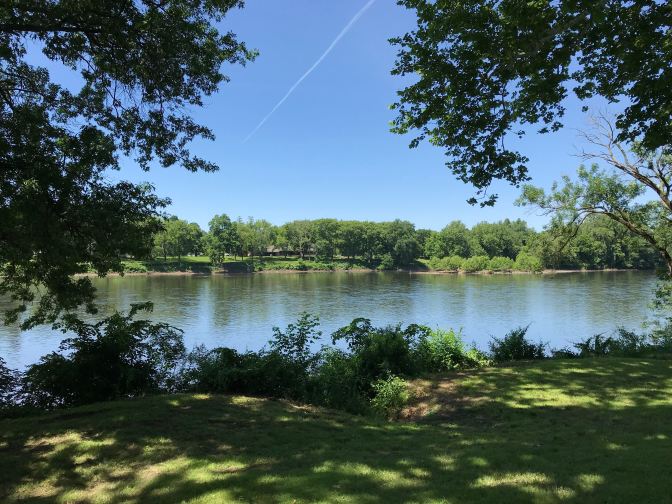Banks of Delaware River, New Jersey side in foreground, Pennsylvania side in background.