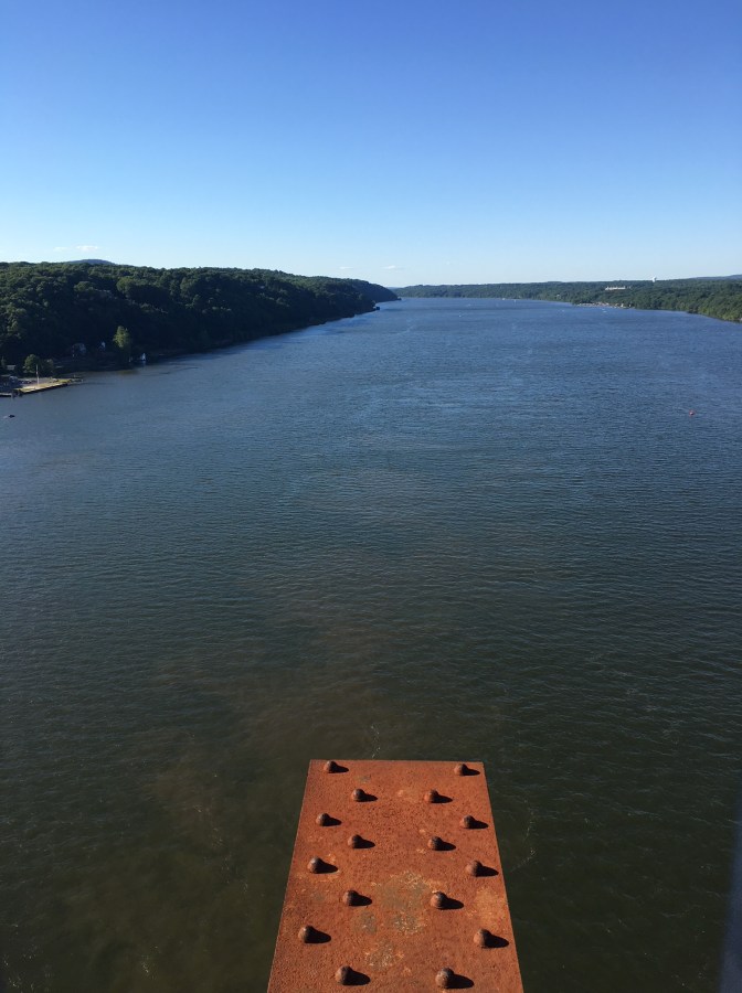 View of the Hudson, will bridge support beam in the foreground.