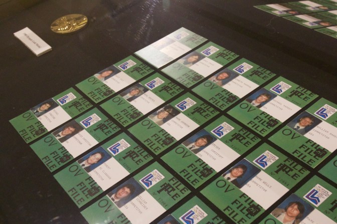 ID badges of the Team USA hockey players.