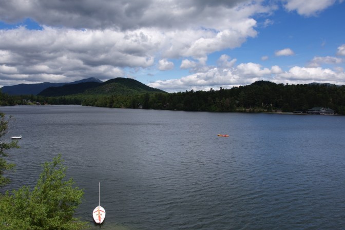 View of Mirror Lake, with the mountains in the background.
