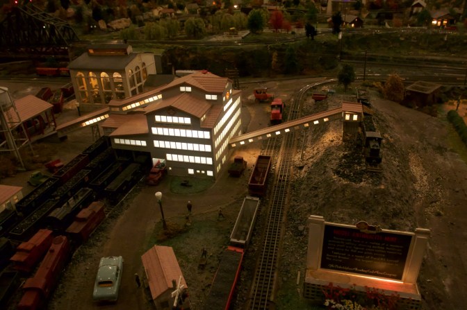 Granite Mill, illuminated from inside the building.