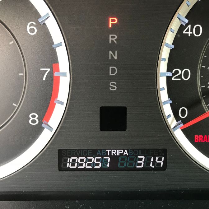 Odometer reading of 2012 Honda Accord. TRIP A. 109257. 31.4.