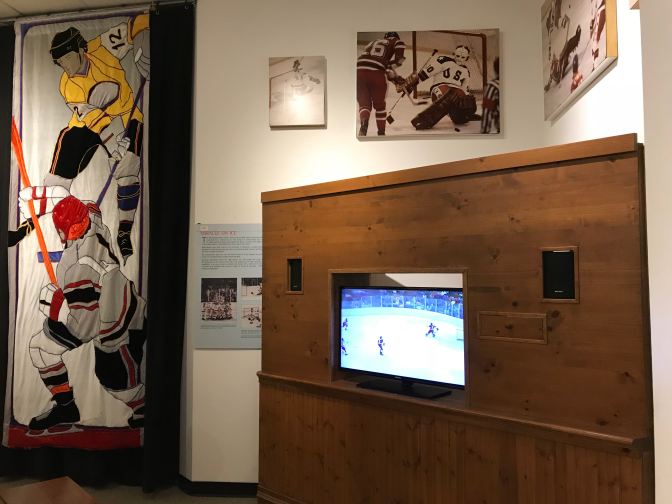 Display on the Miracle on Ice, with a television showing the game.