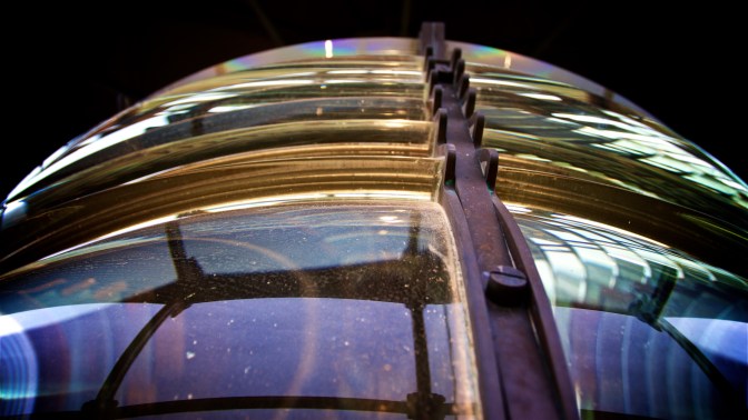 Closeup of fresnel lens of lighthouse.