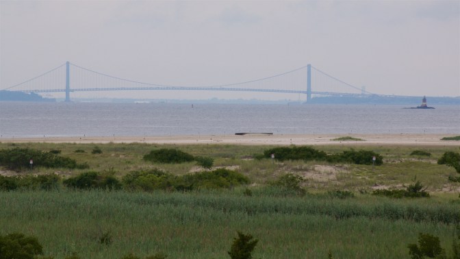 View of Verrazano Bridge across the New York Bay.