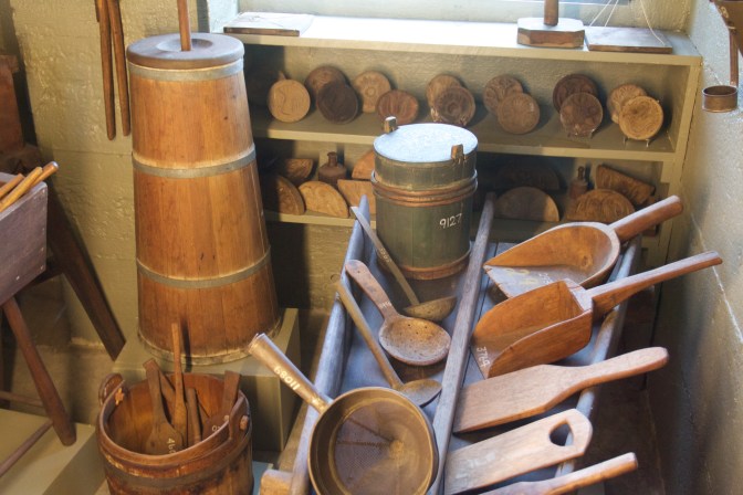 Butter-making equipment, including butter churn and cream skimmers.