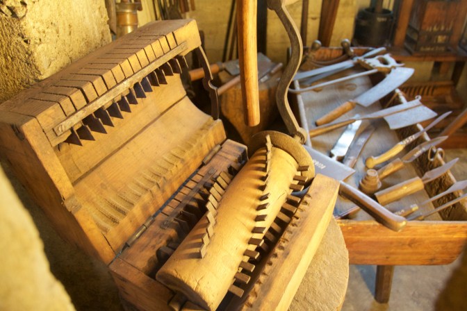 Meat grinder and butcher's tools.