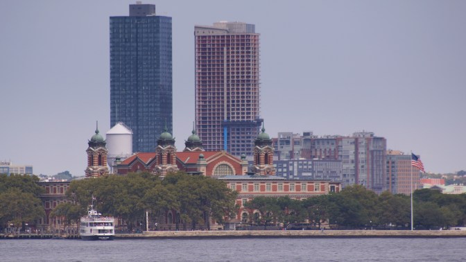 View of Ellis Island from across New York Harbor.