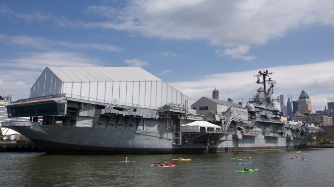Stern view of the USS Intrepid.