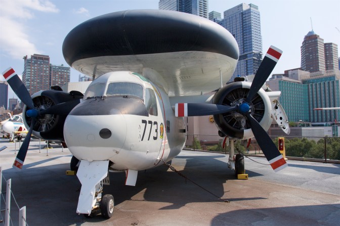 Grumman E-1 Tracer on carrier deck.