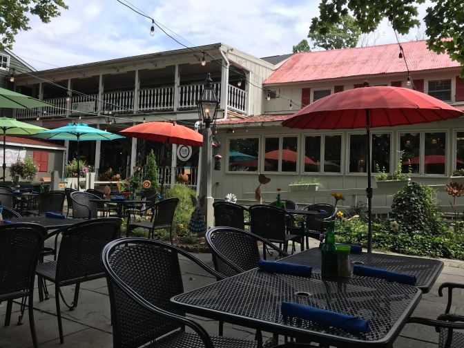 View of the courtyard outdoor patio of the restaurant.