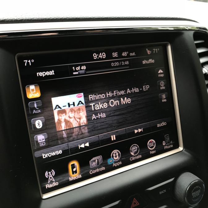 Car audio display showing Rhino Hi-Five: A-Ha - EP Take On Me A-Ha
