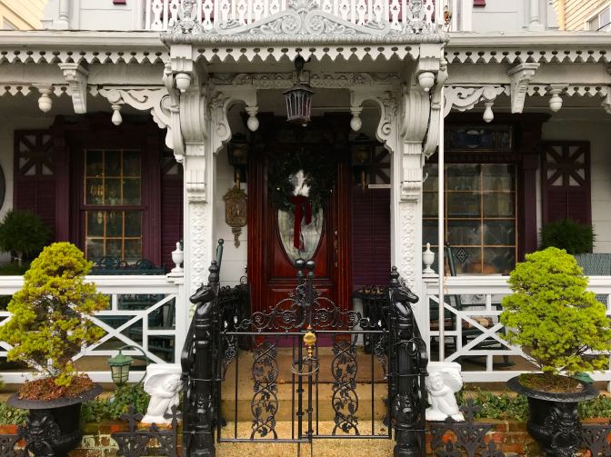 Exterior of house, in Victorian style.