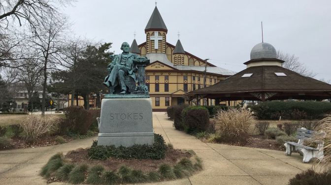 Statue of Stokes in front of the Great Auditorium.