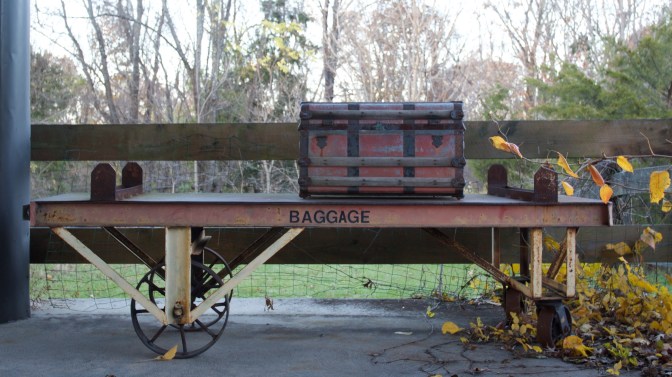 Baggage cart at train station.