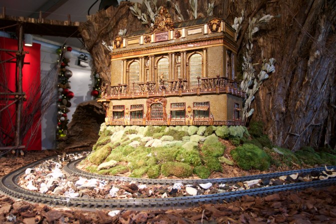 Grand Central Terminal model, with train tracks in the foreground.