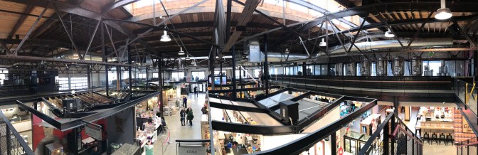 Panorama of interior of Keg and Case Market.