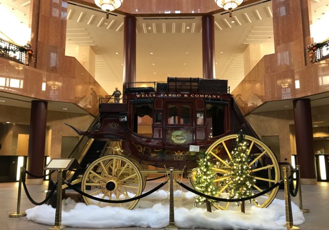 Wells Fargo & Company Stagecoach, in the lobby of the Wells Fargo Center. 