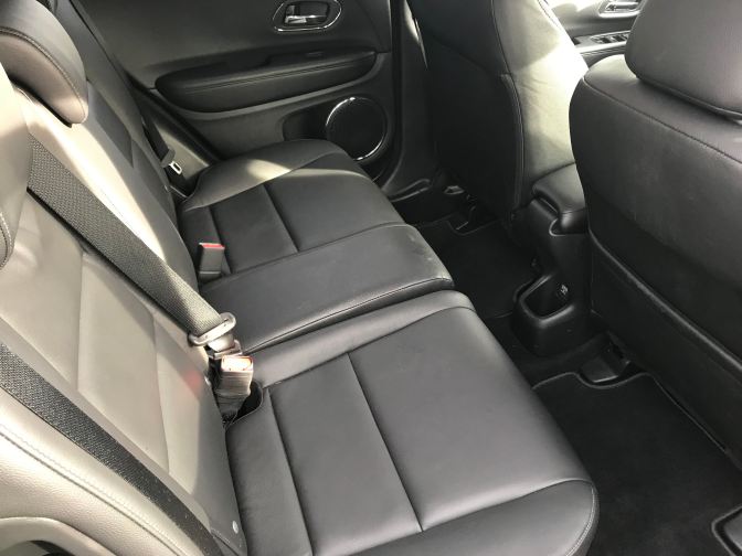 Back seat of HR-V, in black leather.