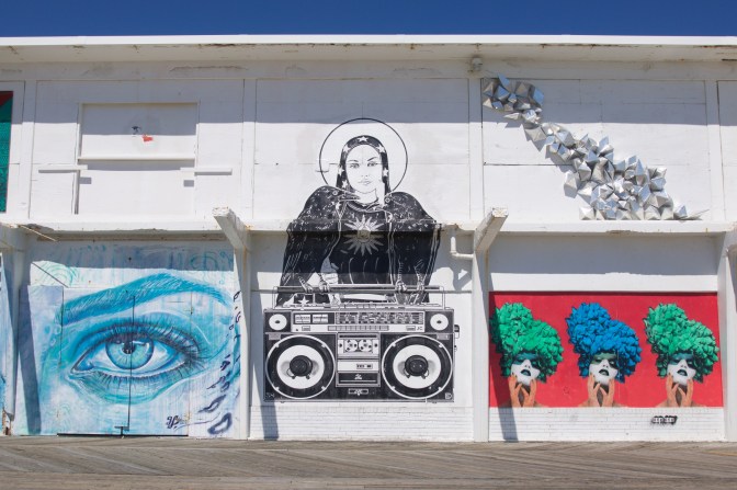 Seaside murals on abandoned building.