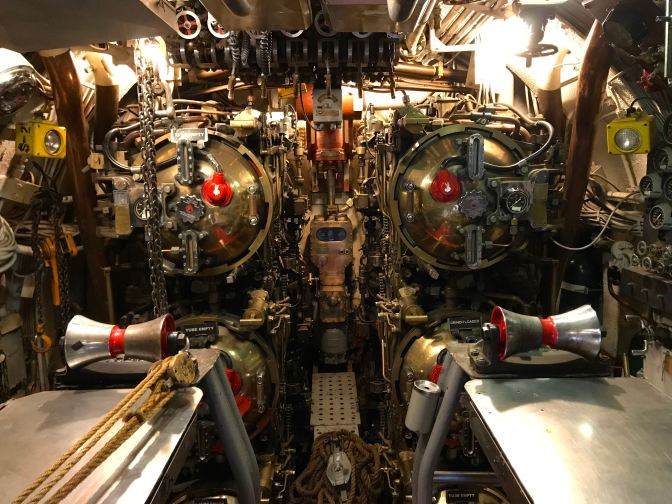 Forward torpedo room of the submarine.