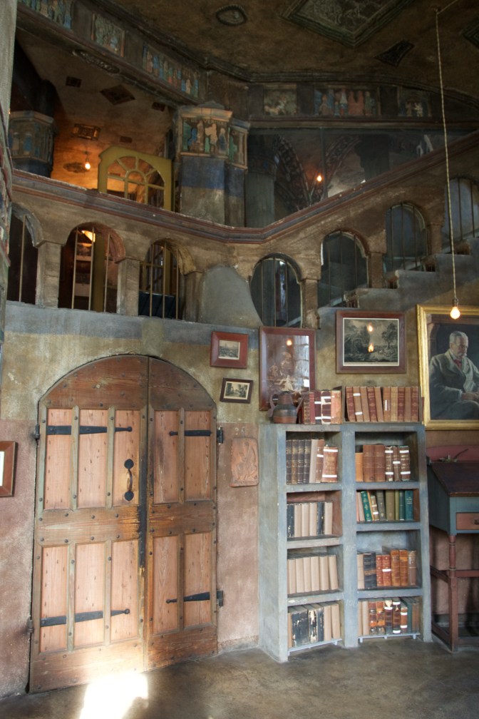 Staircase and balcony of saloon.