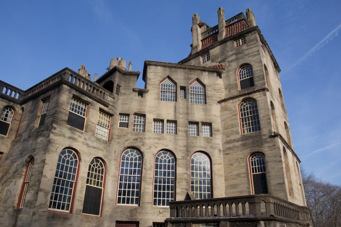 Rear exterior view of Fonthill Castle.