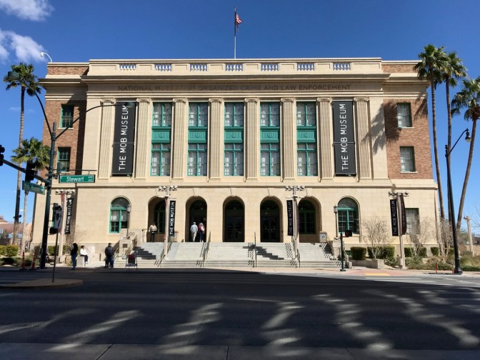 Exterior of the Mob Museum, a three-story brick and marble courthouse.