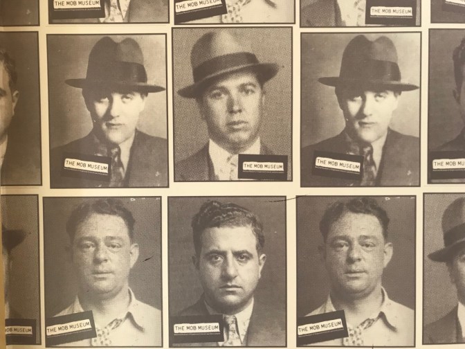 Sepia-toned mugshots of mafia criminals.