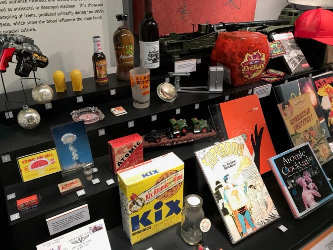Exhibit on toys, books, and household items from the atomic age.