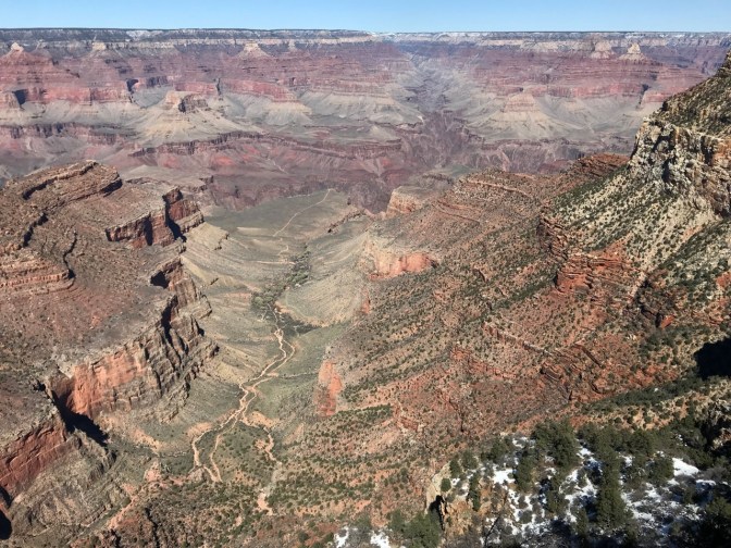 View of Grand Canyon. Snow is on the canyon floor.