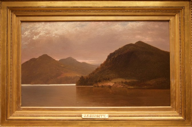 Watercolor of Lake George, in a gold frame.