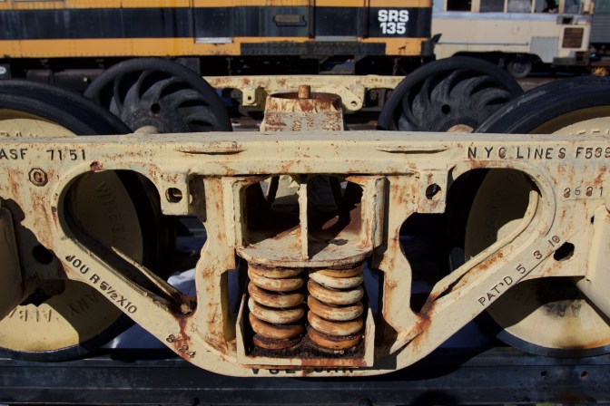 Freight car truck, with markings for NY CLINES F539 PAT'D 5 3 10 JOU R 5 1/2x10 ASF 7151