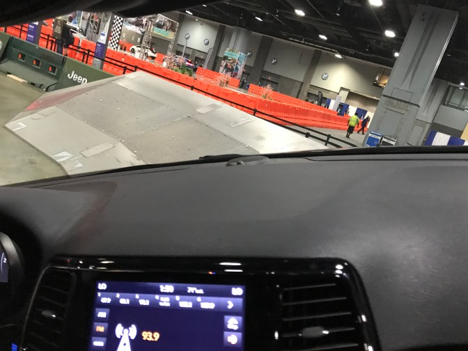 35-degree sideways ramp, from behind the wheel of Jeep Grand Cherokee.