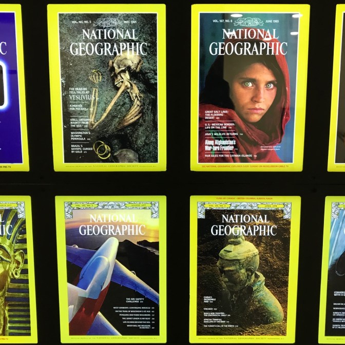 Collection of National Geographic magazine covers.