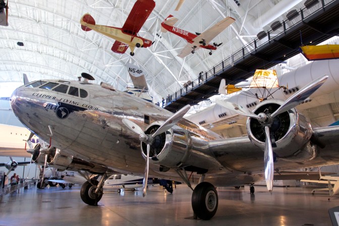 Boeing 307 Stratoliner, covered in silver paneling.