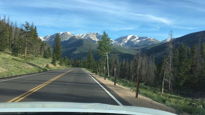 Road, with mountains in distance.