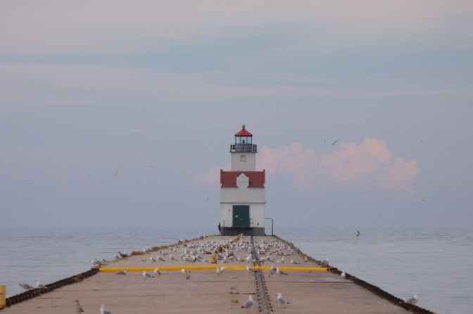 Kewaunee Pierhead Lighthouse, at the end of a pier.