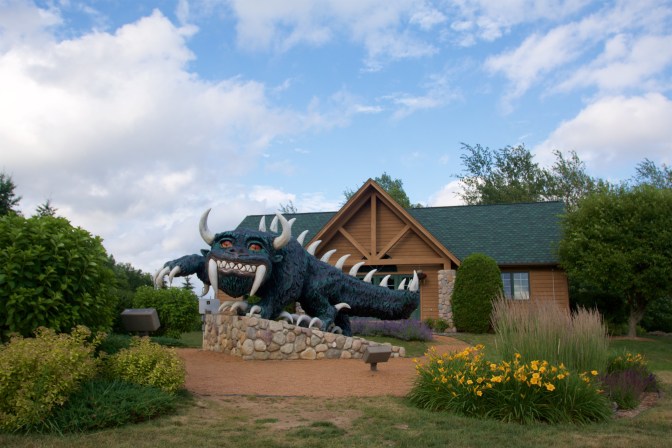Hodag sculpture in front of town's Visitor Center.