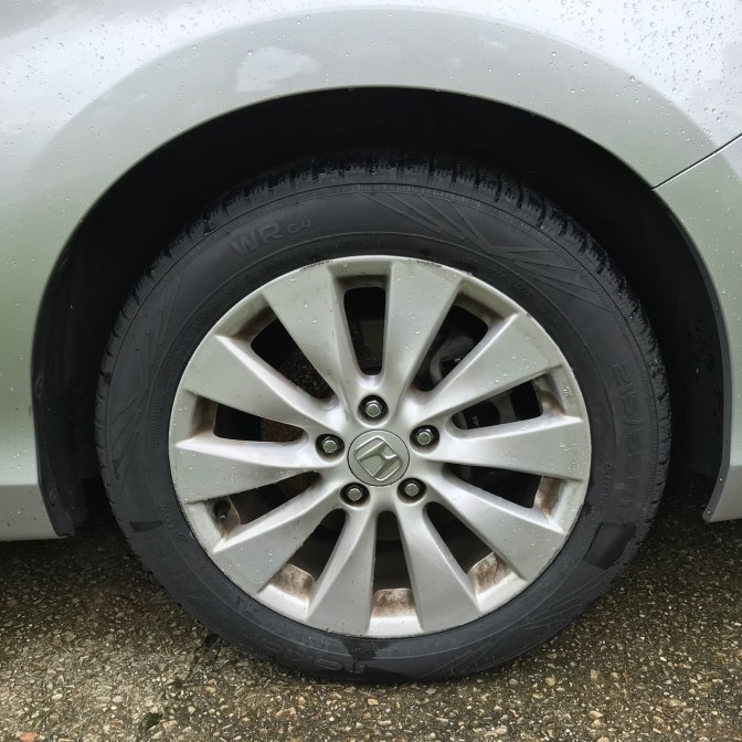 Nokian WR G4 tires wrapped on wheel of 2015 Honda Accord.