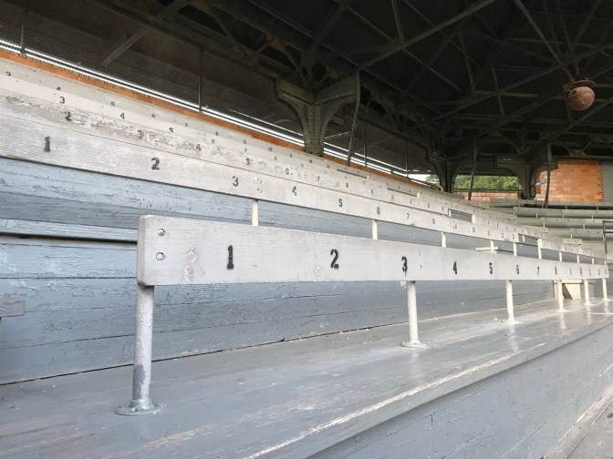 View of stands within the grandstand behind home plate.
