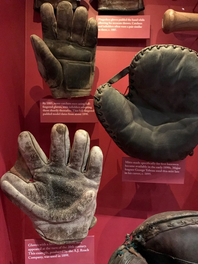 19th century baseball gloves and catchers mitts.