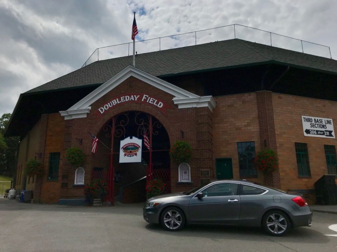 2012 Honda Accord parked in front of Doubleday Field stadium.