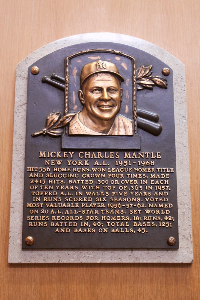 Plaque of Mickey Charles Mantle New York A. L. 1951-1968