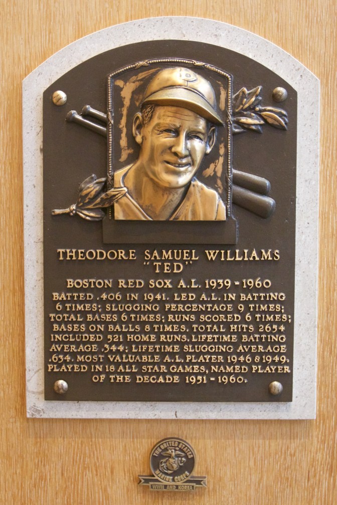 Plaque for Theodore Samuel Williams “TED” Boston Red Sox A.L. 1939-1960.