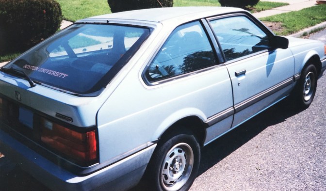 Side profile of 1984 Honda Accord hatchback.