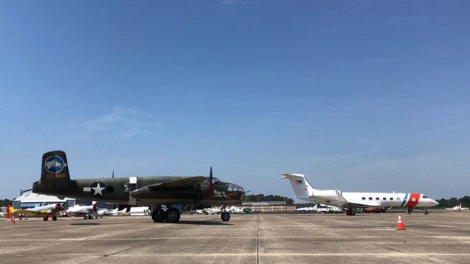 B-25 Mitchell taxing to runway.