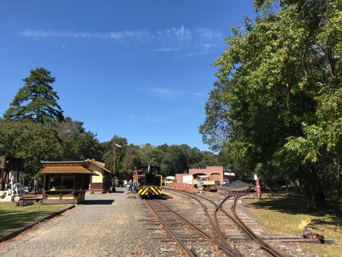 Trainyard, trains, and buildings at The New Jersey Museum of Transportation.