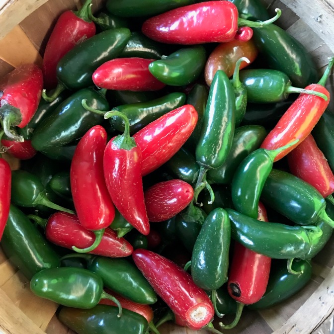 Red and green peppers.